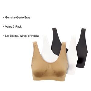 Genie Bra Women’s 3 Bra Pack Black, White, Nude Seamless Wireless Size 4x